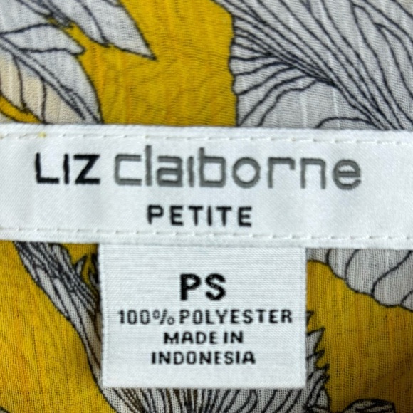 Liz Claiborne Gorgeous Spring Summer Yellow Floral Blouse Roll Tab Sleeves PSml - Picture 9 of 11
